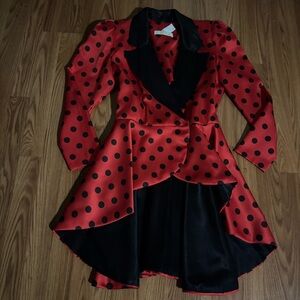 Vintage Lord & Taylor Red Black Polkadot High Low Blazer Jacket Retro